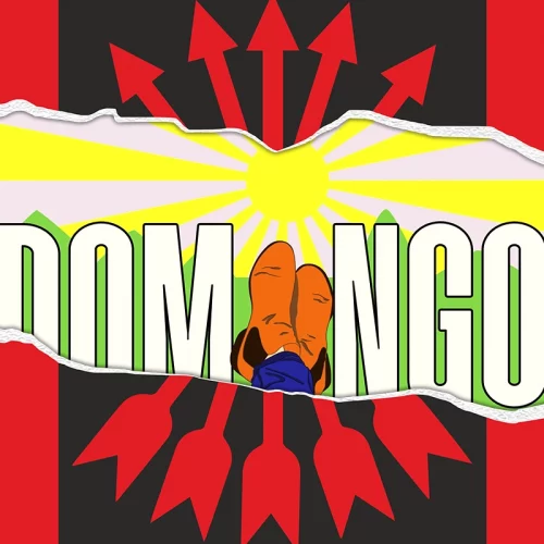 Immagine ispirata all'album "Descanso Dominical" di Mecano con simboli colorati e grafica stilizzata