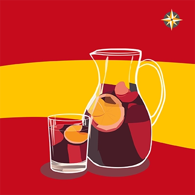 Brocca e bicchiere di Sangria con frutta fresca