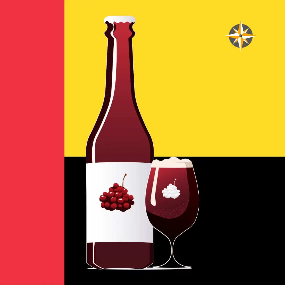 Bottiglia e bicchiere di Kriek, birra belga alla ciliegia